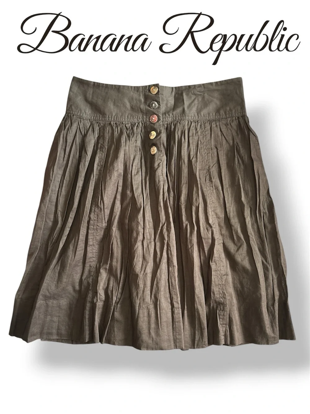Banana Republic Vintage 2007 Cotton Pleated Side Button Skirt Brown Size 6 NWT